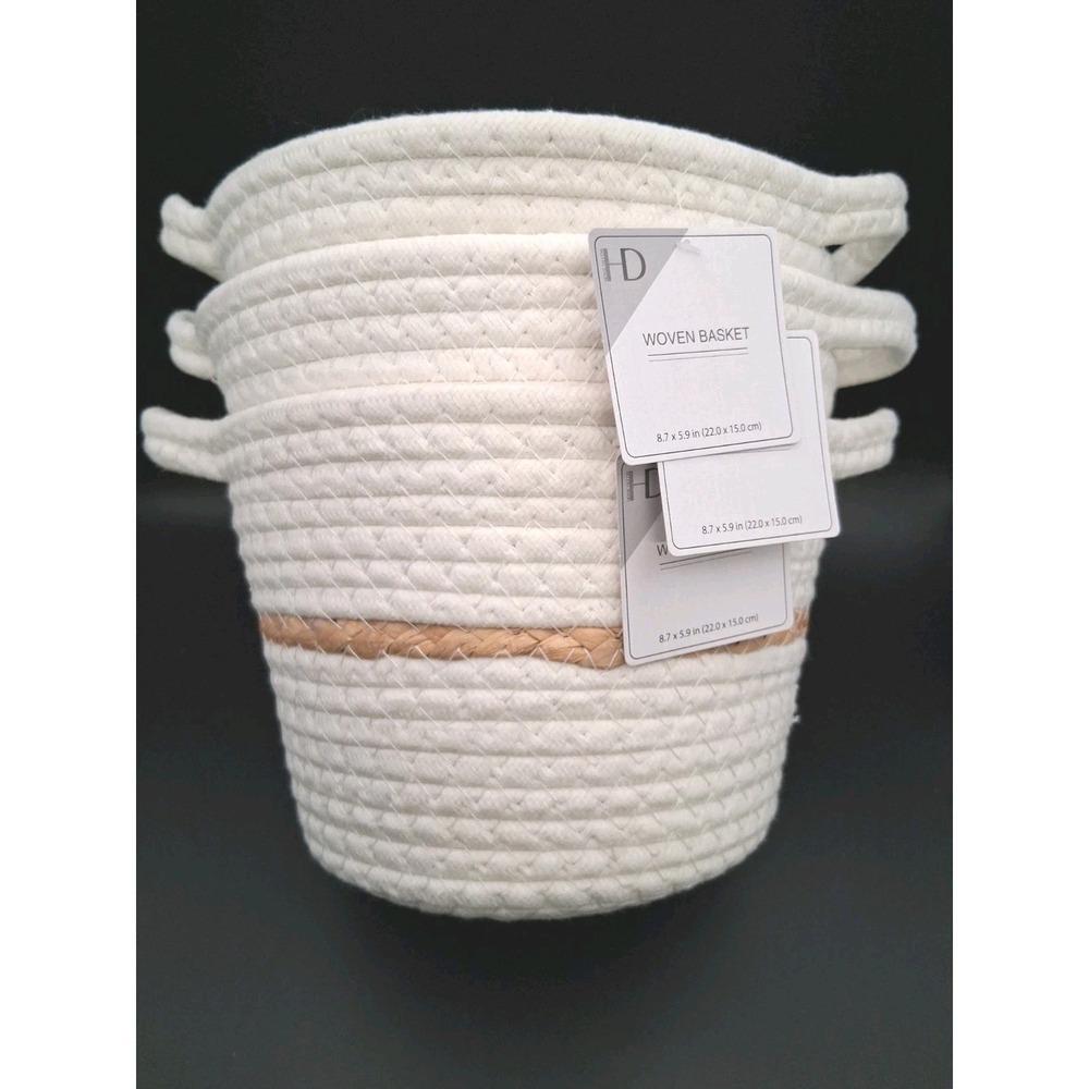 3 Home Decor Woven Fabric Baskets 8.7" X 5.9"
